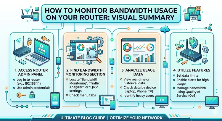 How to Monitor Bandwidth Usage on Your Router &mdash; complete visual guide showing methods, tools, and per-device tracking