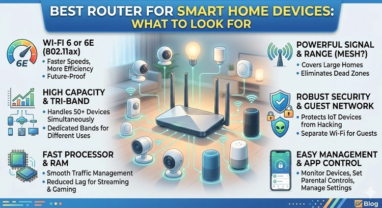 Best Router for Smart Home Devices: What to Look For &mdash; complete visual guide to Wi-Fi standards, device capacity, and security features