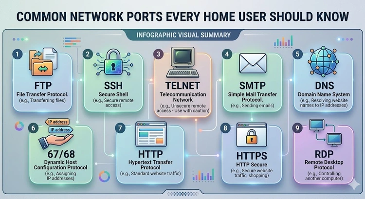 Common Network Ports Every Home User Should Know &mdash; complete visual guide showing port numbers and their associated protocols