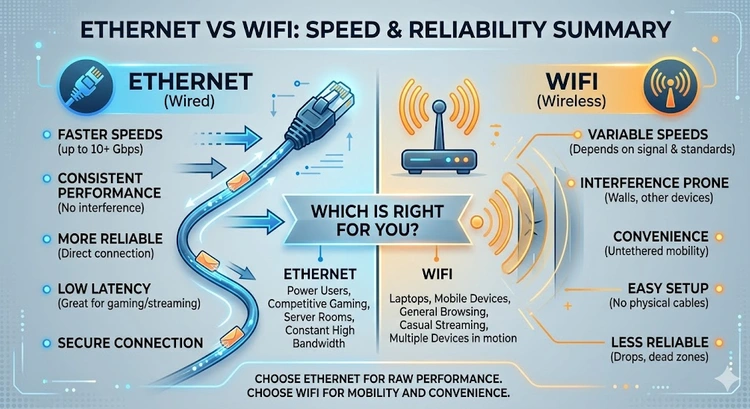 Ethernet vs WiFi: Which Is Faster and More Reliable? &mdash; complete visual guide comparing speed, latency, range, and security