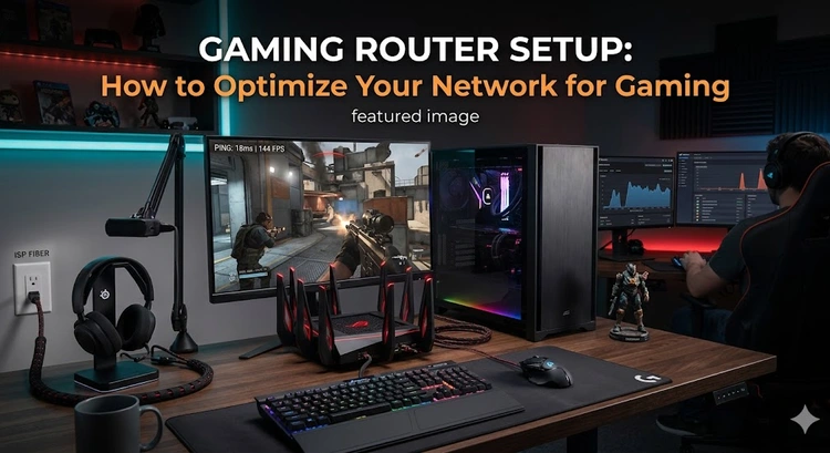 Gaming router setup guide showing optimized network configuration for low-latency online gaming