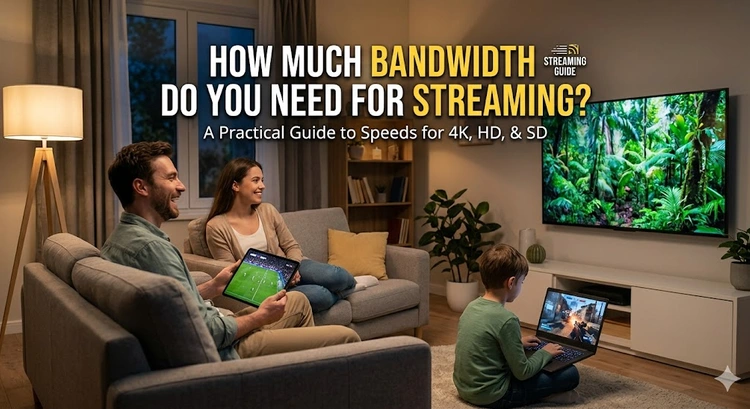 Chart showing recommended internet bandwidth requirements for streaming video at SD, HD, and 4K resolutions
