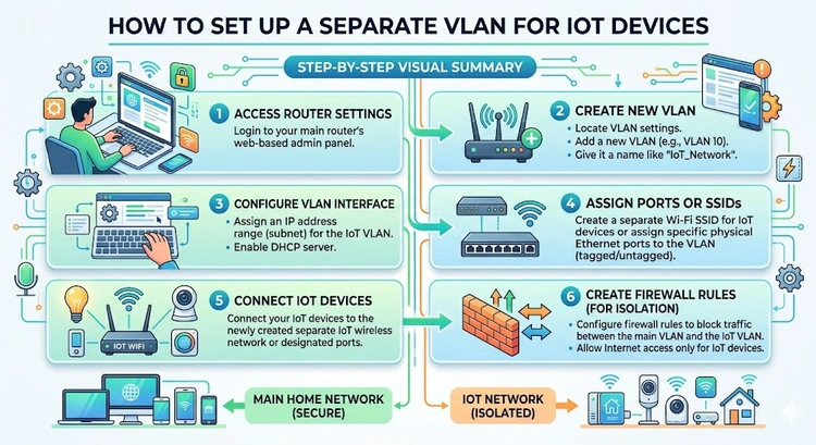 How to Set Up a Separate VLAN for IoT Devices &mdash; complete visual guide showing network segmentation diagram