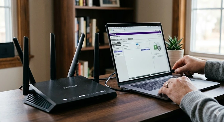 Router VPN setup showing encrypted tunnel between home network and internet