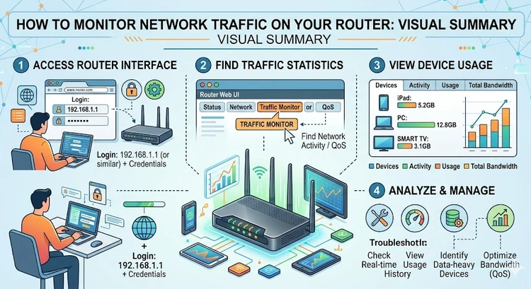 How to Monitor Network Traffic on Your Router &mdash; complete visual guide showing methods, tools, and steps