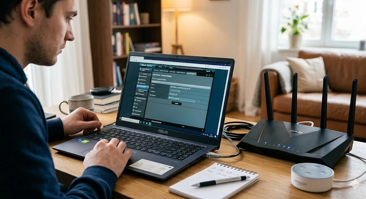Router admin panel showing DHCP reservation settings for assigning a fixed IP address to a device by MAC address