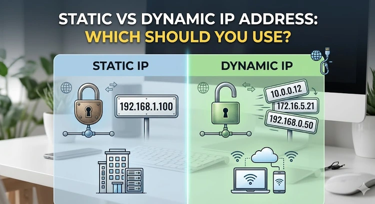 Static vs dynamic IP address comparison showing how each type works on a home network