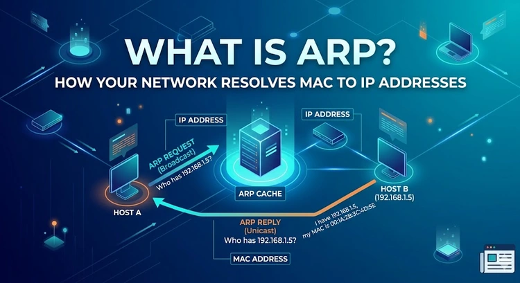 Diagram showing ARP resolving an IP address to a MAC address on a local network