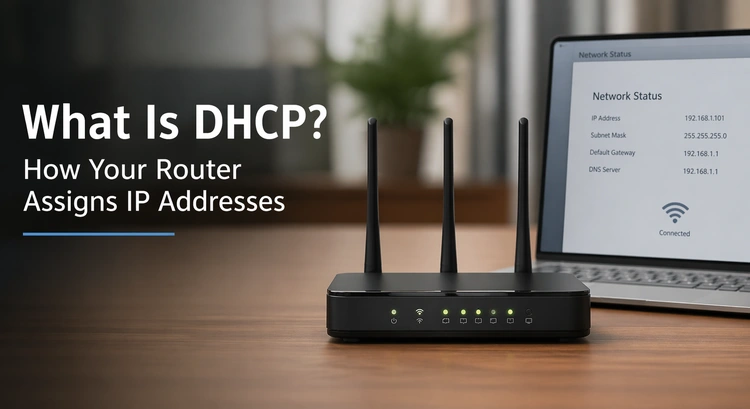 Router assigning IP addresses to devices using DHCP protocol diagram