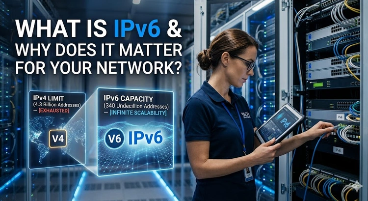 Diagram showing the difference between IPv4 and IPv6 address formats on a home network