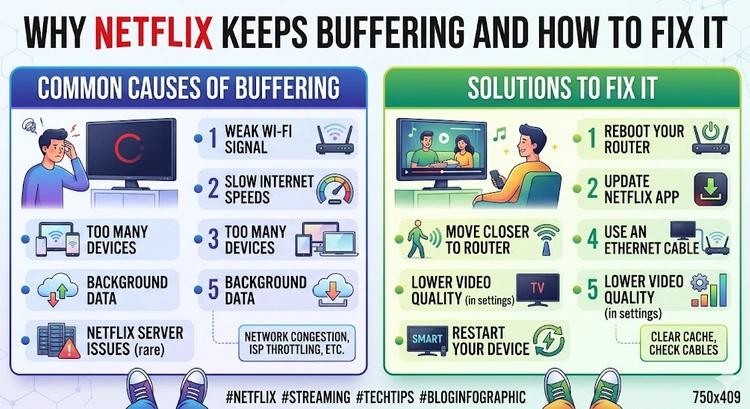 Why Netflix Keeps Buffering and How to Fix It — complete visual guide showing causes and solutions