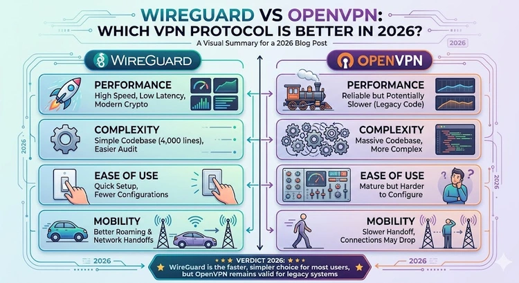 WireGuard vs OpenVPN: Which VPN Protocol Is Better in 2026? &mdash; complete visual guide